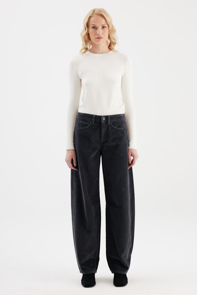 Clara Cord Mid Waist Full Length 5 Pocket Trouser Anthracite