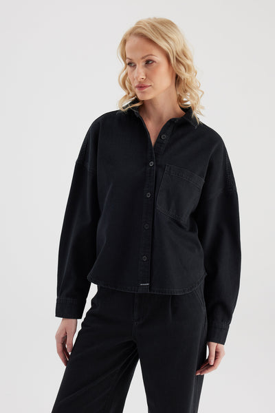 Robin Long Sleeve Denim Shirt Black