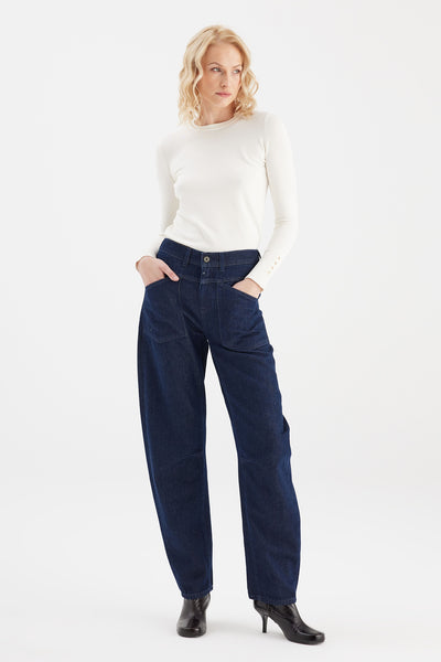 Selena Mid Waist Ankle Length Drop Crotch Patch Pocket Jeans Raw