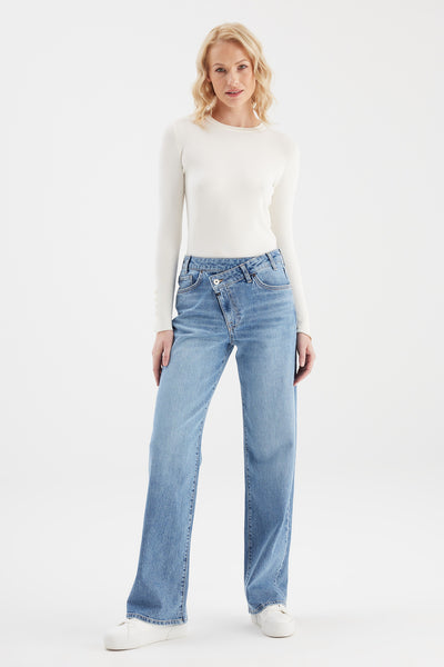 Cora Mid Waist Full Length 5 Pocket Jeans Medium Blue
