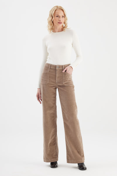 Mira Cord High Waist Full Length Trousers Caribou