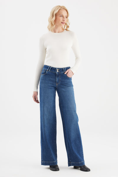 Carlotta Mid Waist Full Length 5 Pocket Jeans Dark Blue