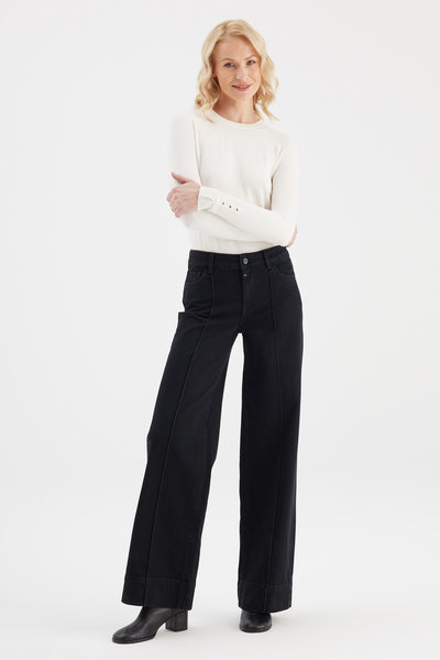 Layla Mid Waist Full Length Pintuck 5 Pocket Jeans Black