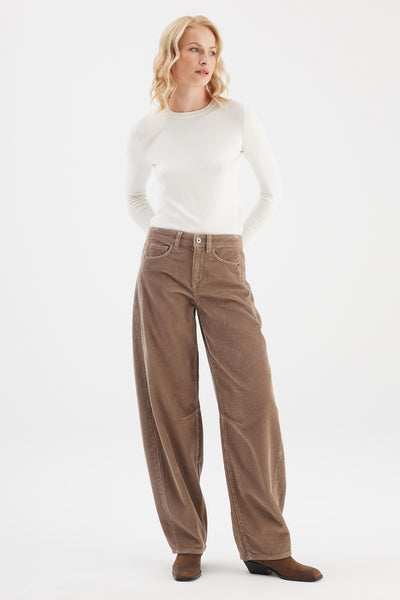 Clara Cord Mid Waist Full Length 5 Pocket Trouser Caribou