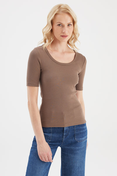 Alina Scoop Neck Short Sleeve Tshirt Taupe