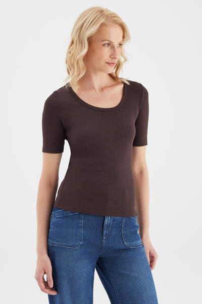 Alina Scoop Neck Short Sleeve Tshirt Chocolate Plum