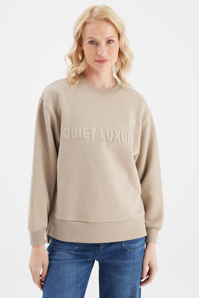 Venus Glitter Crew Neck Long Sleeve Sweatshirt Beige Quiet Luxury