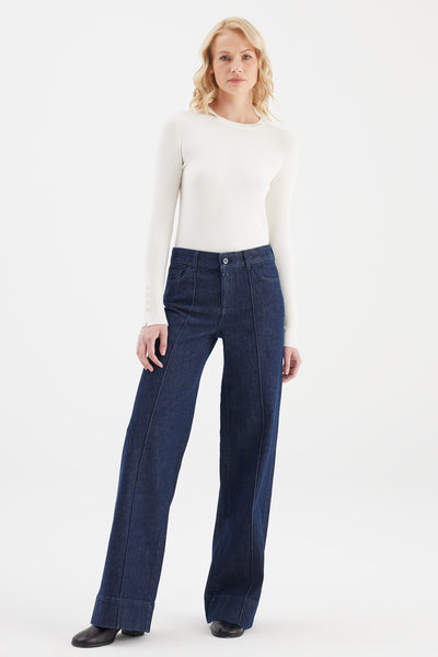Layla Mid Waist Full Length Pintuck 5 Pocket Jeans Raw