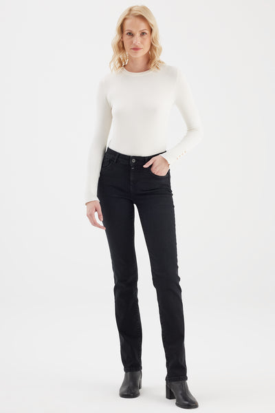 Sabrina Mid Waist Regular Length 5 Pocket Jeans Black