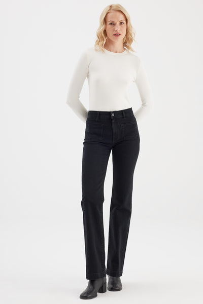 Diana High Waist Full Length Patch Pocket Jeans Black Vintage