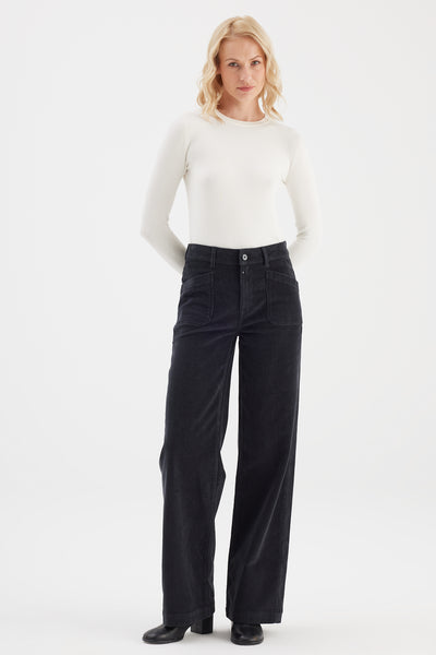 Mira Cord High Waist Full Length Trousers Anthracite