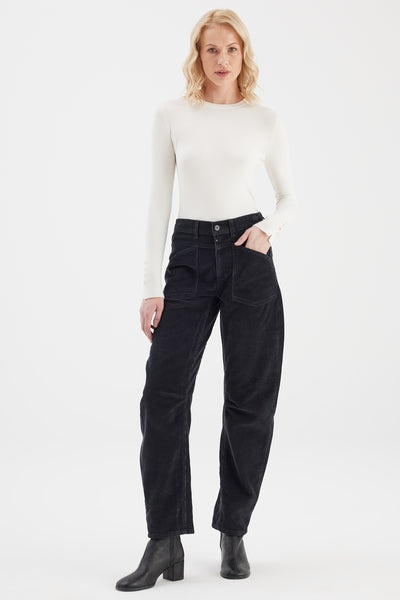 Selena Cord Mid Waist Ankle Length Drop Crotch Patch Pocket Pants Anthracite