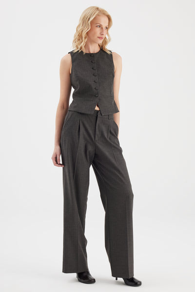 Cecilia High Waist Full Length Pleated Chino Trouser Coffee