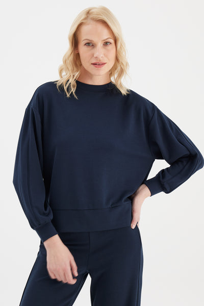 Elina Crew Neck Long Sleeve Sweatshirt Navy