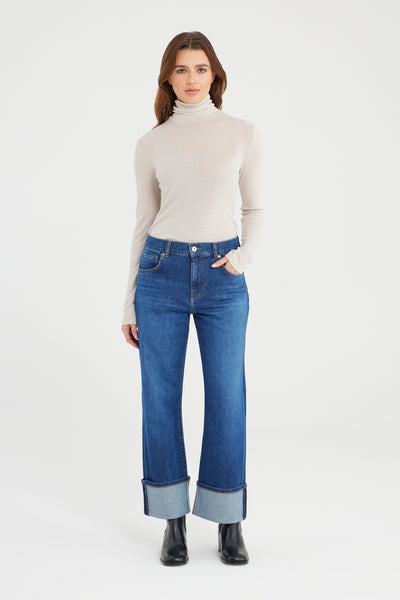 Ruby Mid Waist Regular Length Turn-up 5 Pocket Jeans Astra Blue