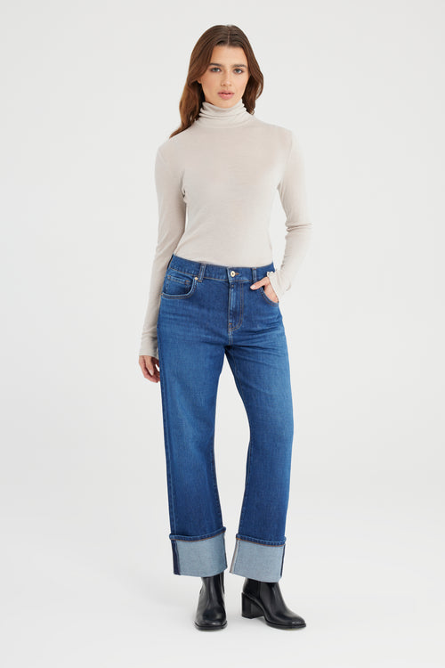 Ruby Mid Waist Regular Length Turn-up 5 Pocket Jeans Astra Blue