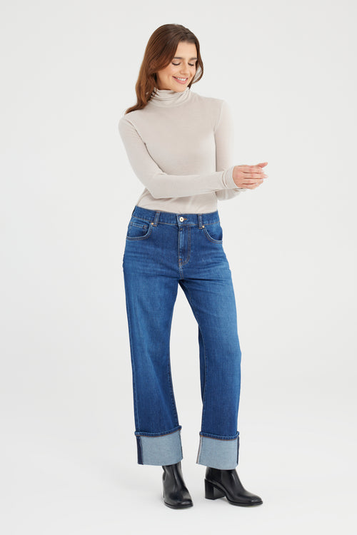 Ruby Mid Waist Regular Length Turn-up 5 Pocket Jeans Astra Blue
