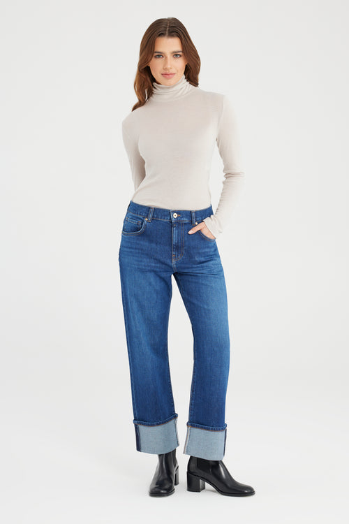 Ruby Mid Waist Regular Length Turn-up 5 Pocket Jeans Astra Blue