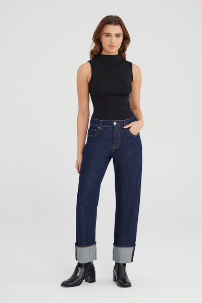 Ruby Mid Waist Ankle Length Turn-up 5 Pocket Jeans Raw