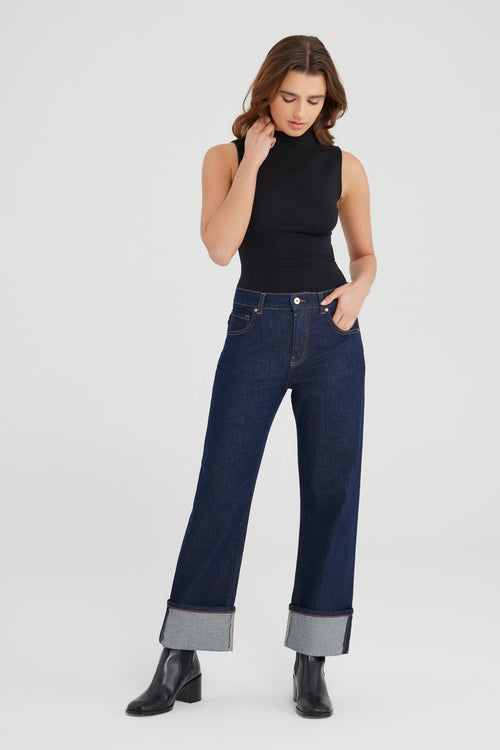Ruby Mid Waist Ankle Length Turn-up 5 Pocket Jeans Raw