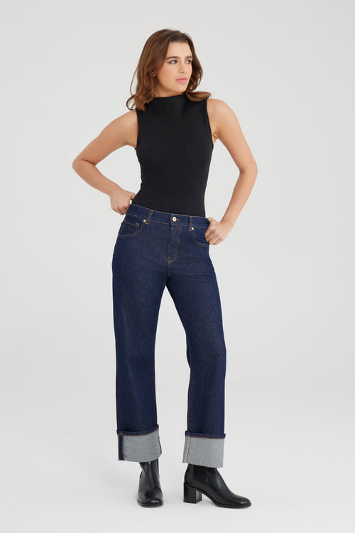 Ruby Mid Waist Ankle Length Turn-up 5 Pocket Jeans Raw