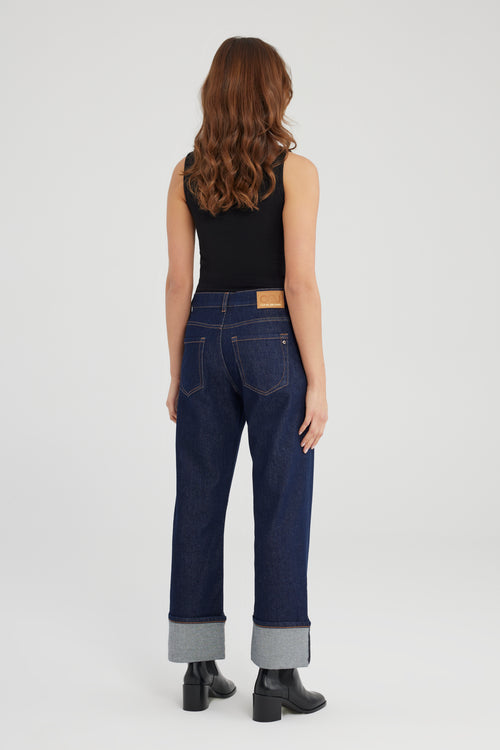 Ruby Mid Waist Ankle Length Turn-up 5 Pocket Jeans Raw