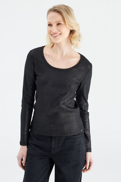 Dora Scoop Neck Long Sleeve Tshirt Black Pearl
