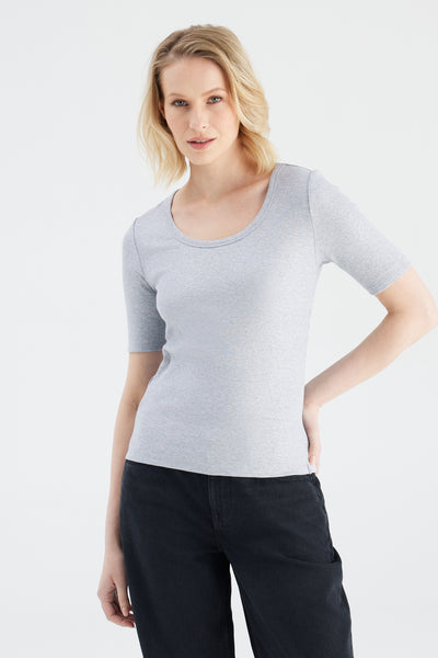Alina Scoop Neck Short Sleeve Tshirt Light Silver