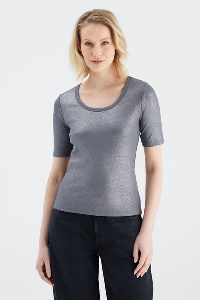 Alina Scoop Neck Short Sleeve Tshirt Dark Silver