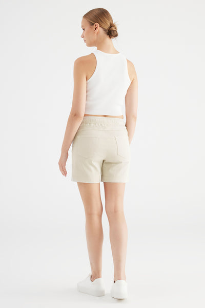 Agnes Mid Waist Regular Length Jogger Patch Pocket Shorts Beige