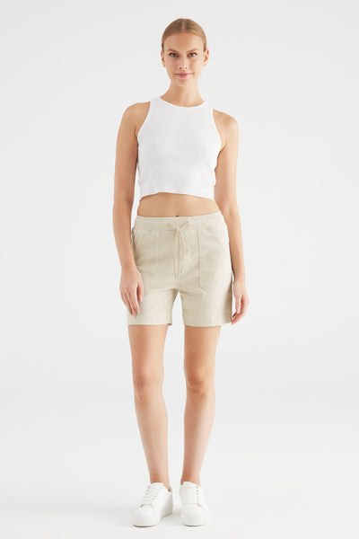 Agnes Mid Waist Regular Length Jogger Patch Pocket Shorts Beige