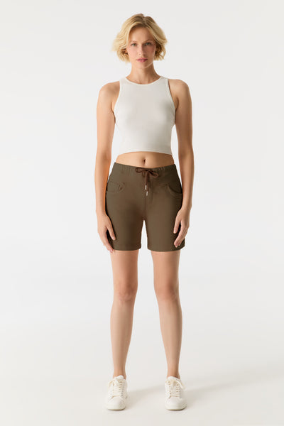 Alice Mid Waist Regular Length Jogger 5 Pocket Shorts Coffee Bean