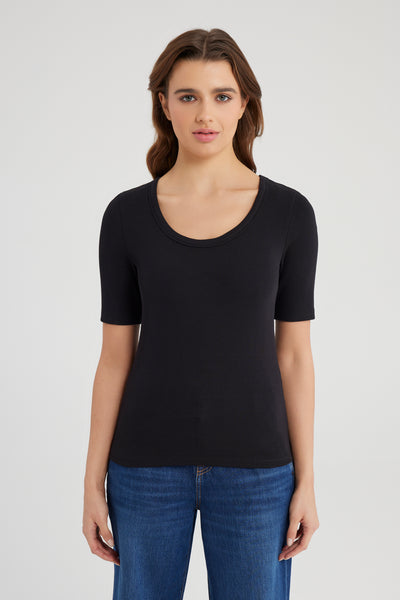 Alina Scoop Neck Short Sleeve Tshirt Black