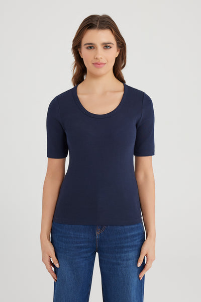 Alina Scoop Neck Short Sleeve Tshirt Navy