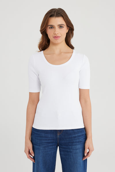 Alina Scoop Neck Short Sleeve Tshirt White