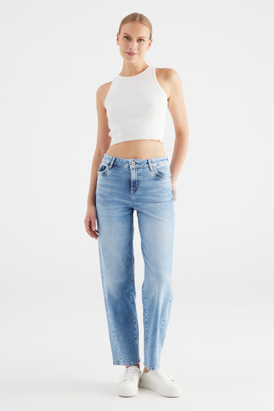 Beth Mid Waist Cropped Length 5 Pocket Jeans Light Blue