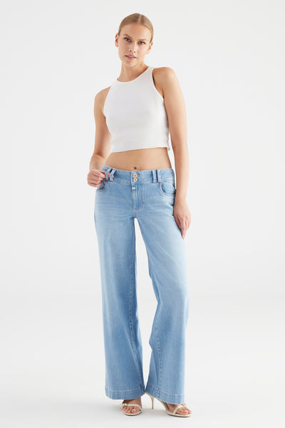 Carlotta Mid Waist Full Length 5 Pocket Jeans Light Blue