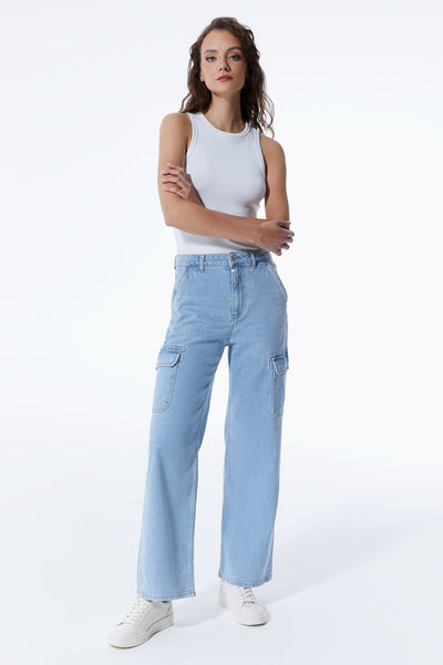 Charlotte High Waist Cargo Jeans Light Blue