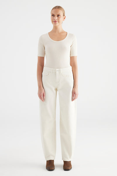 Clara Mid Waist Full Length 5 Pocket Pants Ecru