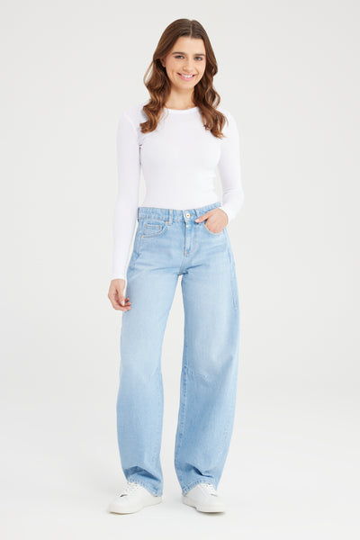 Clara Mid Waist Full Length 5 Pocket Jeans Light Blue