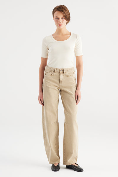 Clara Mid Waist Full Length 5 Pocket Trouser Latte