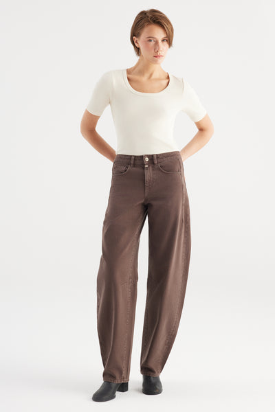 Clara Mid Waist Full Length 5 Pocket Trouser Mocha