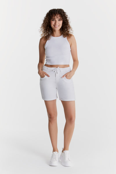 Anna Mid Waist Jogger Shorts White