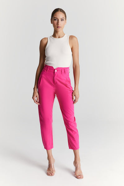 Camila High Waist Paperbag Chino Pants Pink