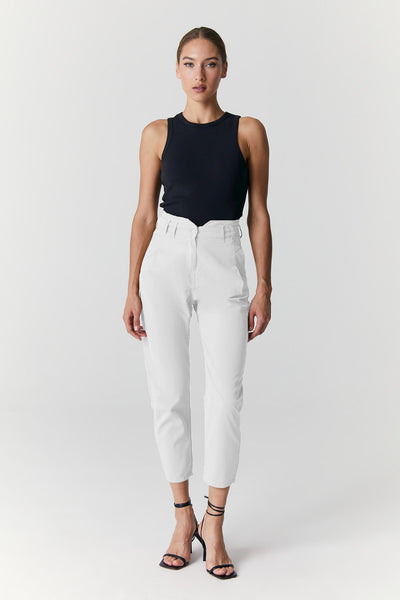 Camila High Waist Paperbag Chino Pants White