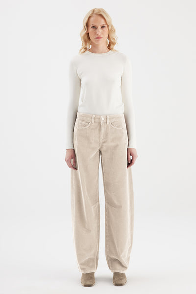 Clara Cord Mid Waist Full Length 5 Pocket Trouser Light Sand
