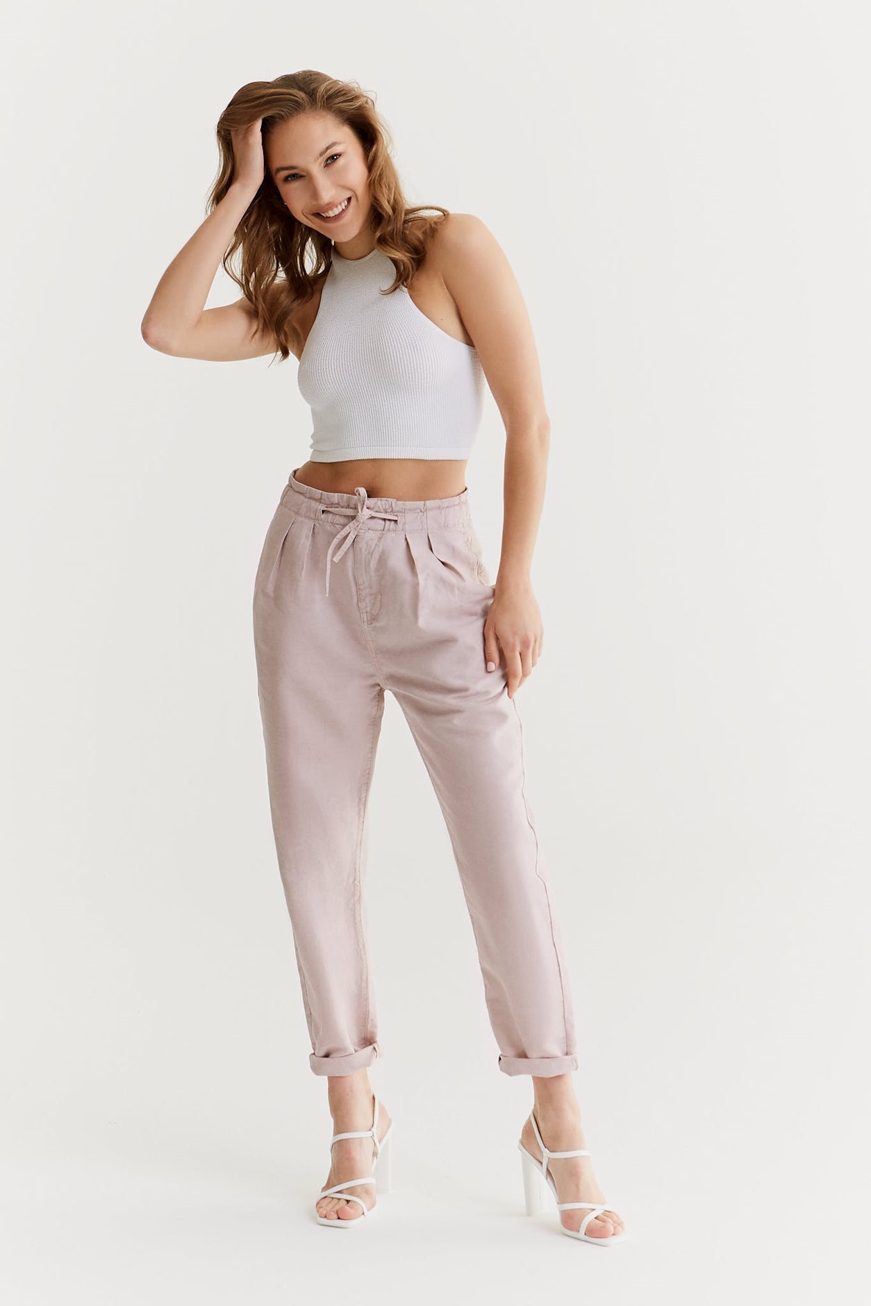 cup of joe denim Claudia High Waist Cropped Length Paper Bag Chino Pants