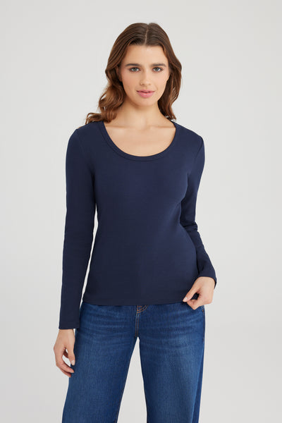 Dora Scoop Neck Long Sleeve Tshirt Navy