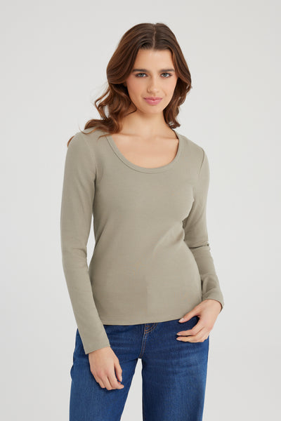 Dora Scoop Neck Long Sleeve Tshirt Sage
