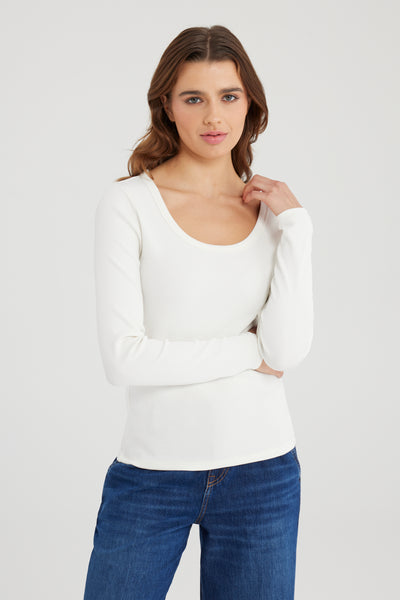 Dora Scoop Neck Long Sleeve Tshirt White